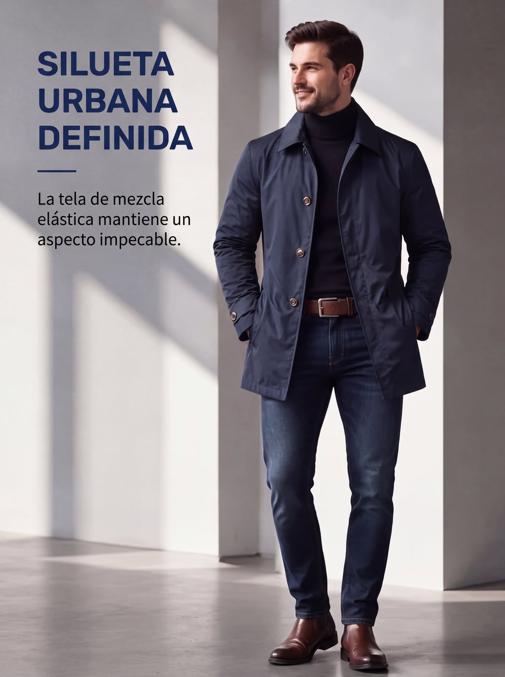 Gabardina de hombre impermeable de largo medio