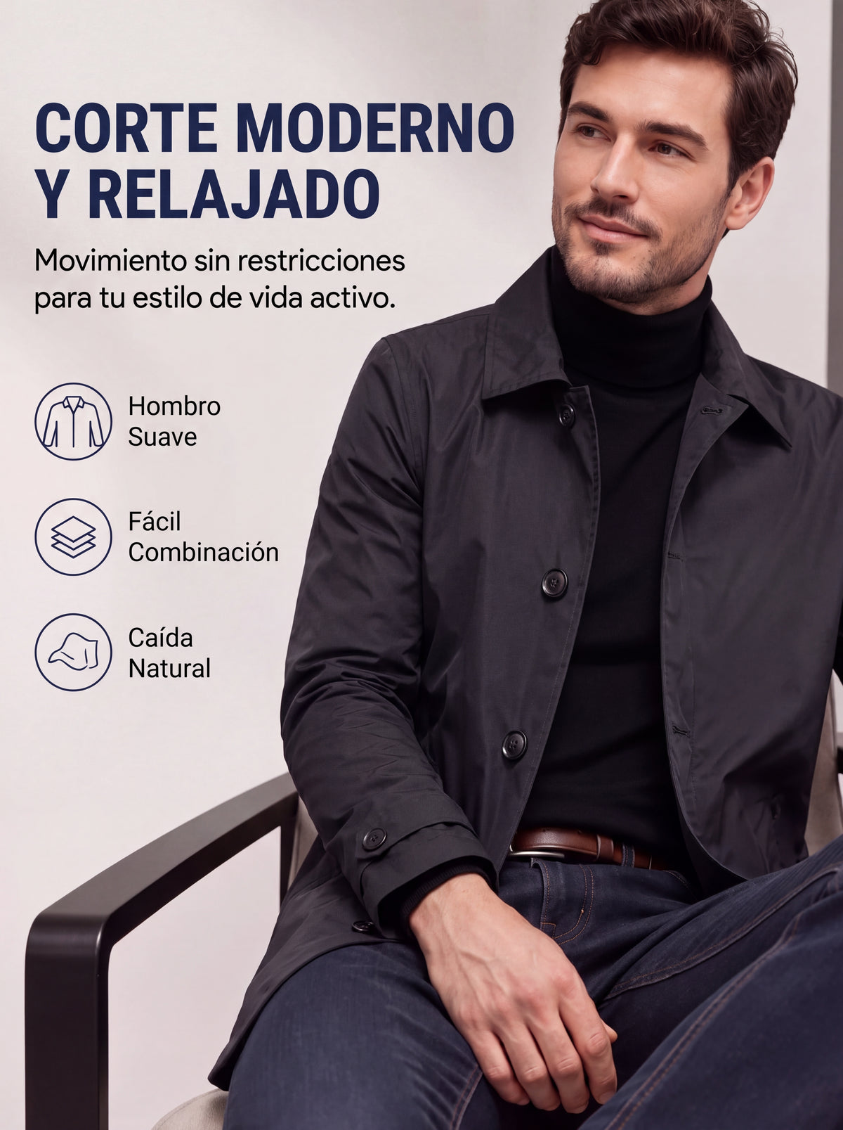 Gabardina de hombre impermeable de largo medio