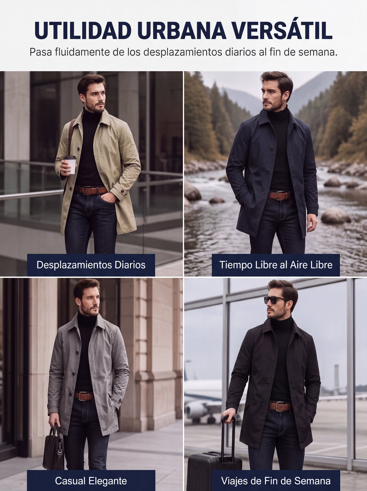 Gabardina de hombre impermeable de largo medio