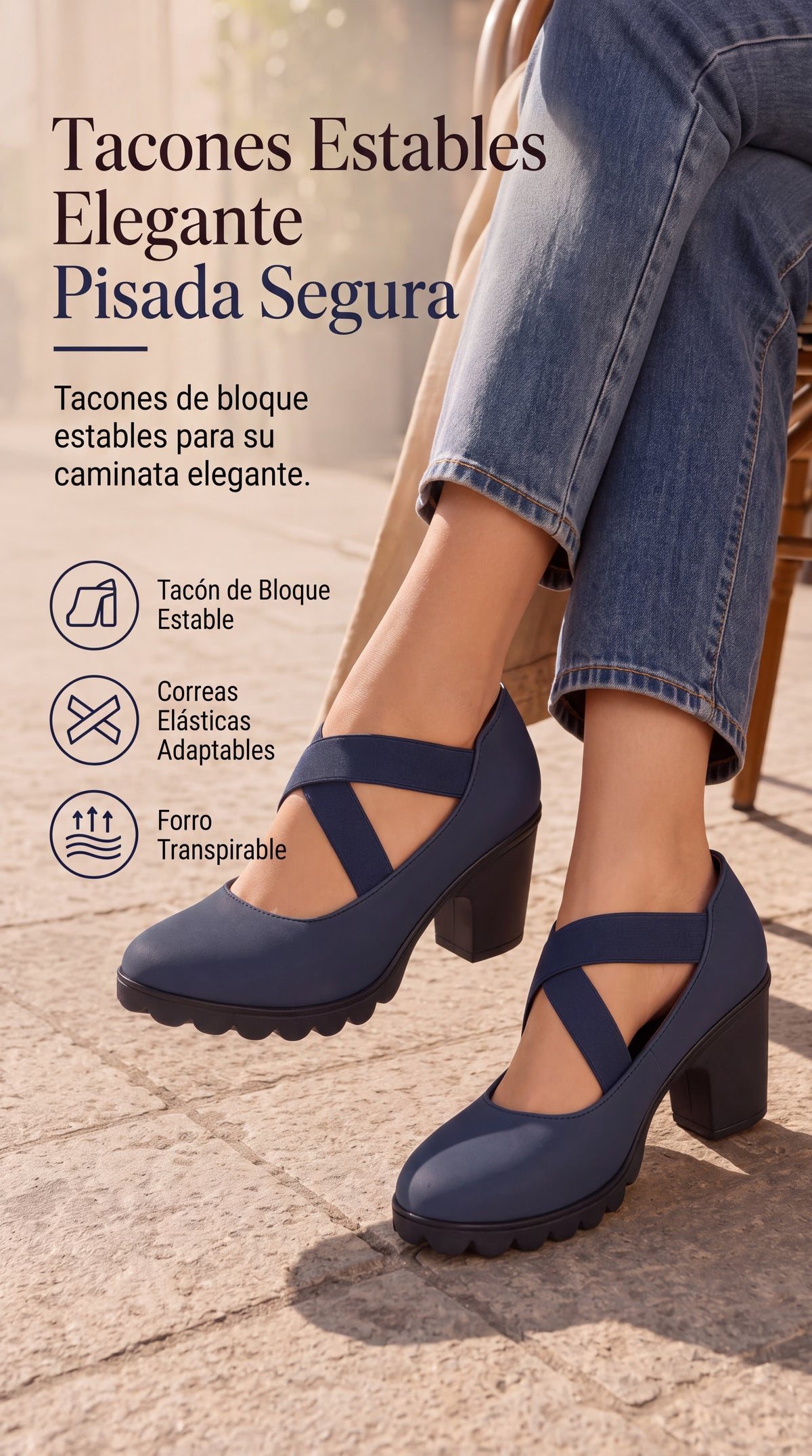 Zapatos Mary Jane - con punta redonda, correa cruzada, tacón ancho, plataforma.