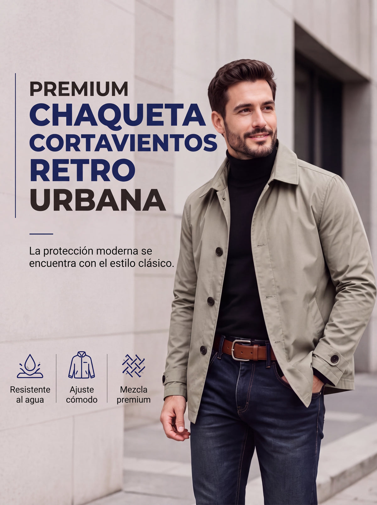 Gabardina de hombre impermeable de largo medio